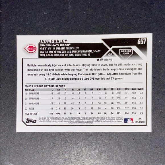 Jake Fraley Gold Card - 2023 Topps Numbered 1241/2023 - Picture 2 of 2